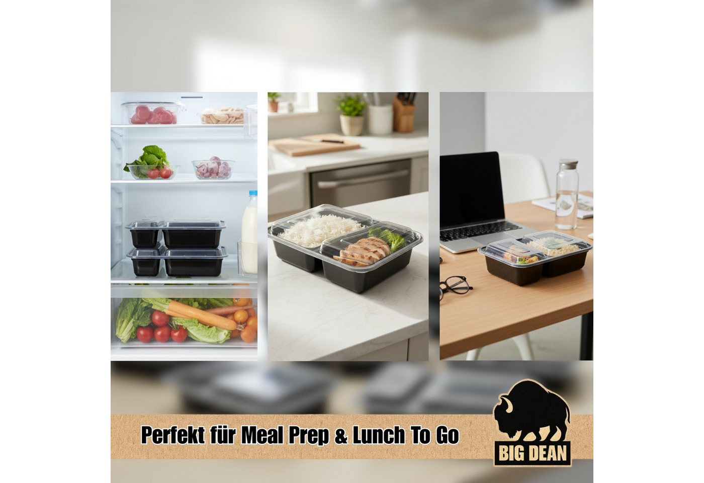 BigDean Lunchbox 10 Stück wiederverwendbare Meal Prep Boxen mit Deckel 2 Fächer, Kunststoff, (Set, 20-tlg., Meal-Prep Boxen), Spülmaschienenfest, Gefrierschrank – Bild 5 von 5