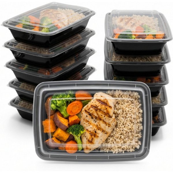 BigDean Lunchbox Wiederverwendbare Meal Prep Boxen mit Deckel (10 Stück), Kunststoff, (Set, 10-tlg., Meal-Prep Boxen), Auslaufsicher, Kompakt, Stapelbar, Mikrow