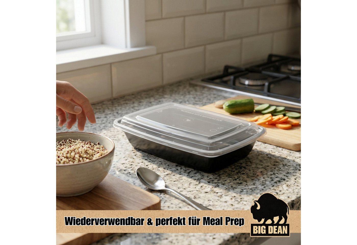 BigDean Lunchbox Wiederverwendbare Meal Prep Boxen mit Deckel (10 Stück), Kunststoff, (Set, 10-tlg., Meal-Prep Boxen), Auslaufsicher, Kompakt, Stapelbar, Mikrow – Bild 2 von 5