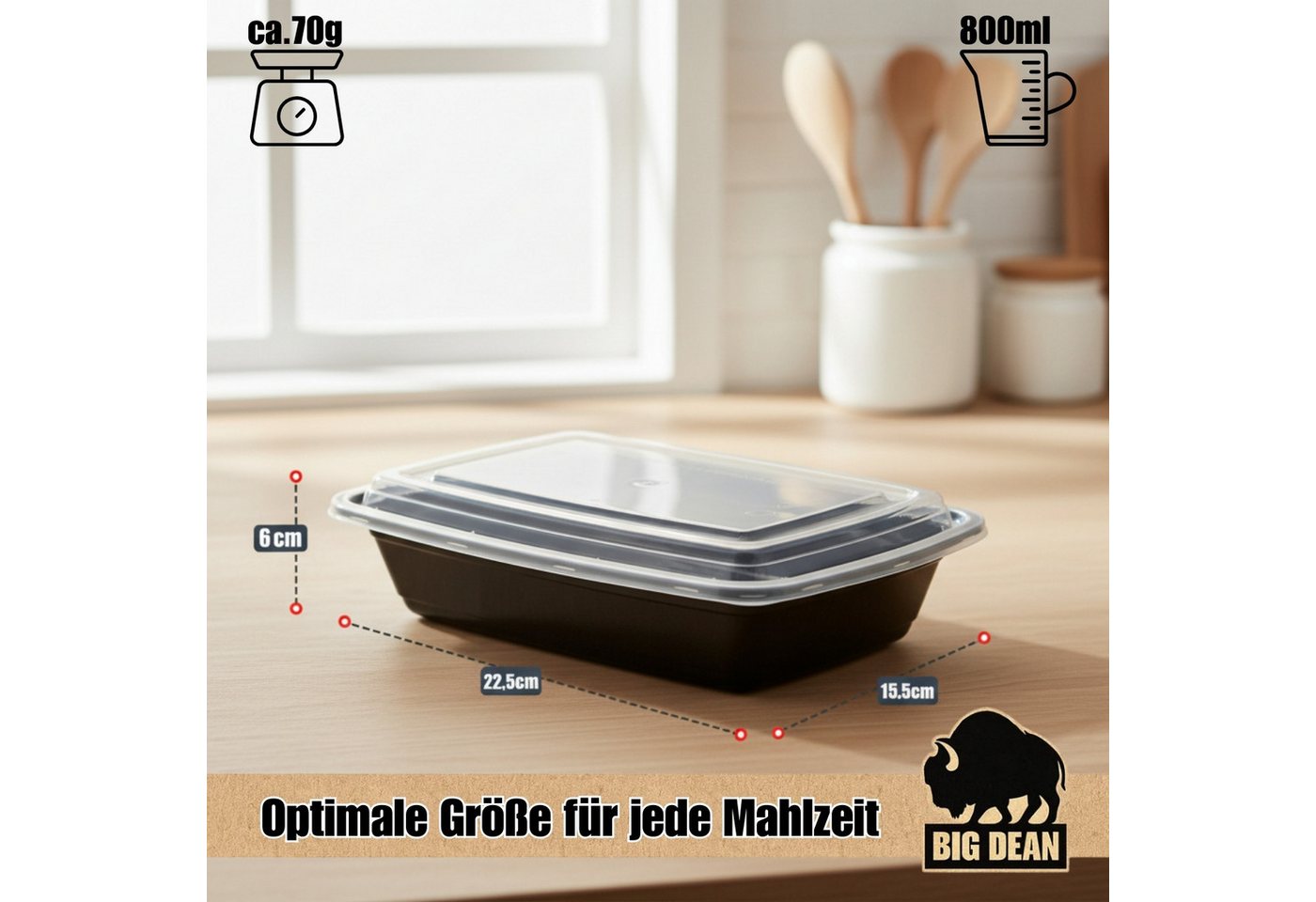 BigDean Lunchbox Wiederverwendbare Meal Prep Boxen mit Deckel (10 Stück), Kunststoff, (Set, 10-tlg., Meal-Prep Boxen), Auslaufsicher, Kompakt, Stapelbar, Mikrow – Bild 3 von 5