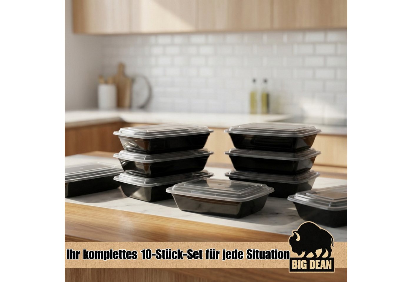 BigDean Lunchbox Wiederverwendbare Meal Prep Boxen mit Deckel (10 Stück), Kunststoff, (Set, 10-tlg., Meal-Prep Boxen), Auslaufsicher, Kompakt, Stapelbar, Mikrow – Bild 4 von 5