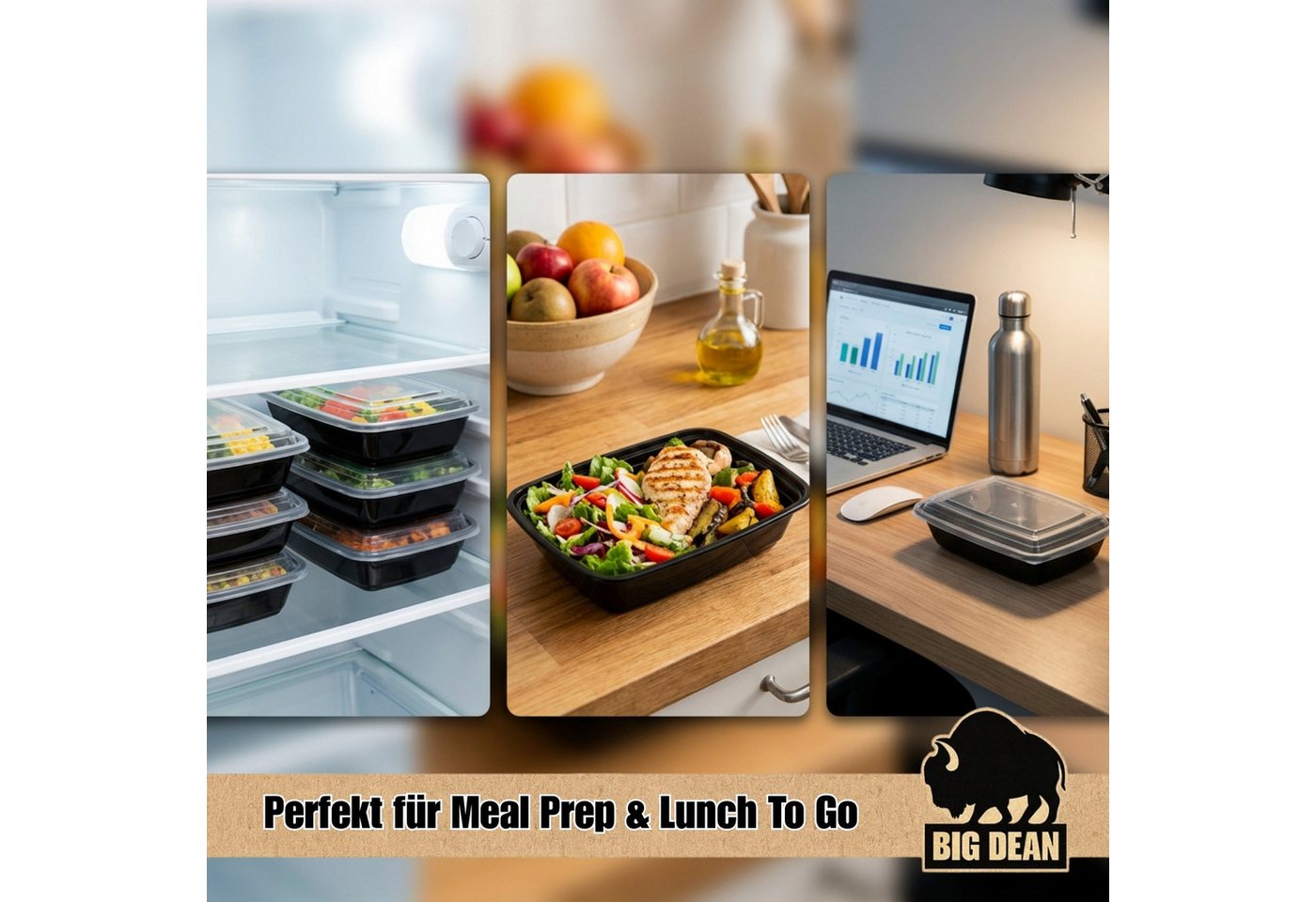 BigDean Lunchbox Wiederverwendbare Meal Prep Boxen mit Deckel (10 Stück), Kunststoff, (Set, 10-tlg., Meal-Prep Boxen), Auslaufsicher, Kompakt, Stapelbar, Mikrow – Bild 5 von 5