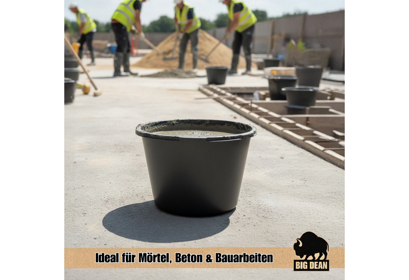 BigDean Mörtelkübel 90 Liter, Schwarz, Kunststoff, Made in Poland, UV-beständig, Stapelbar, (Stück, 1-tlg., Mörteleimer), Verstärkter Rand, ergonomische Griffmu – Bild 3 von 5