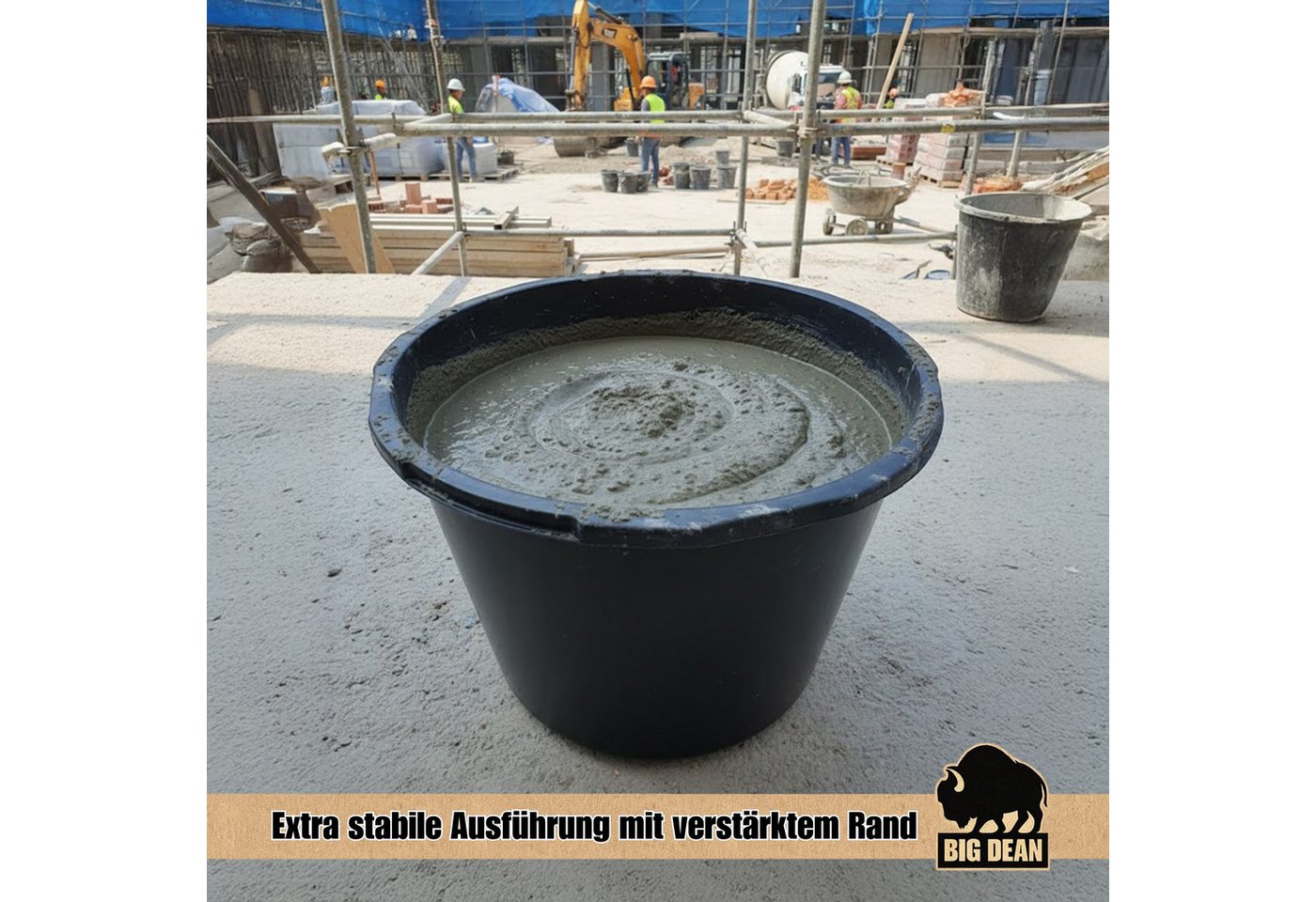 BigDean Mörtelkübel 90 Liter, Schwarz, Kunststoff, Made in Poland, UV-beständig, Stapelbar, (Stück, 1-tlg., Mörteleimer), Verstärkter Rand, ergonomische Griffmu – Bild 4 von 5