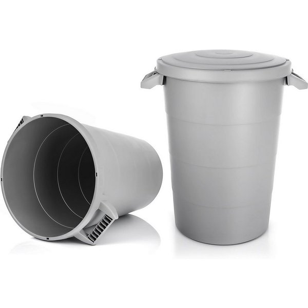 BigDean Mülleimer 2x wetterfeste Universaltonne mit Deckel und 2 stabilen Tragegriffen, Sicherer Verschluss, Einfaches Handling, Zeitloses Anthrazit/Grau