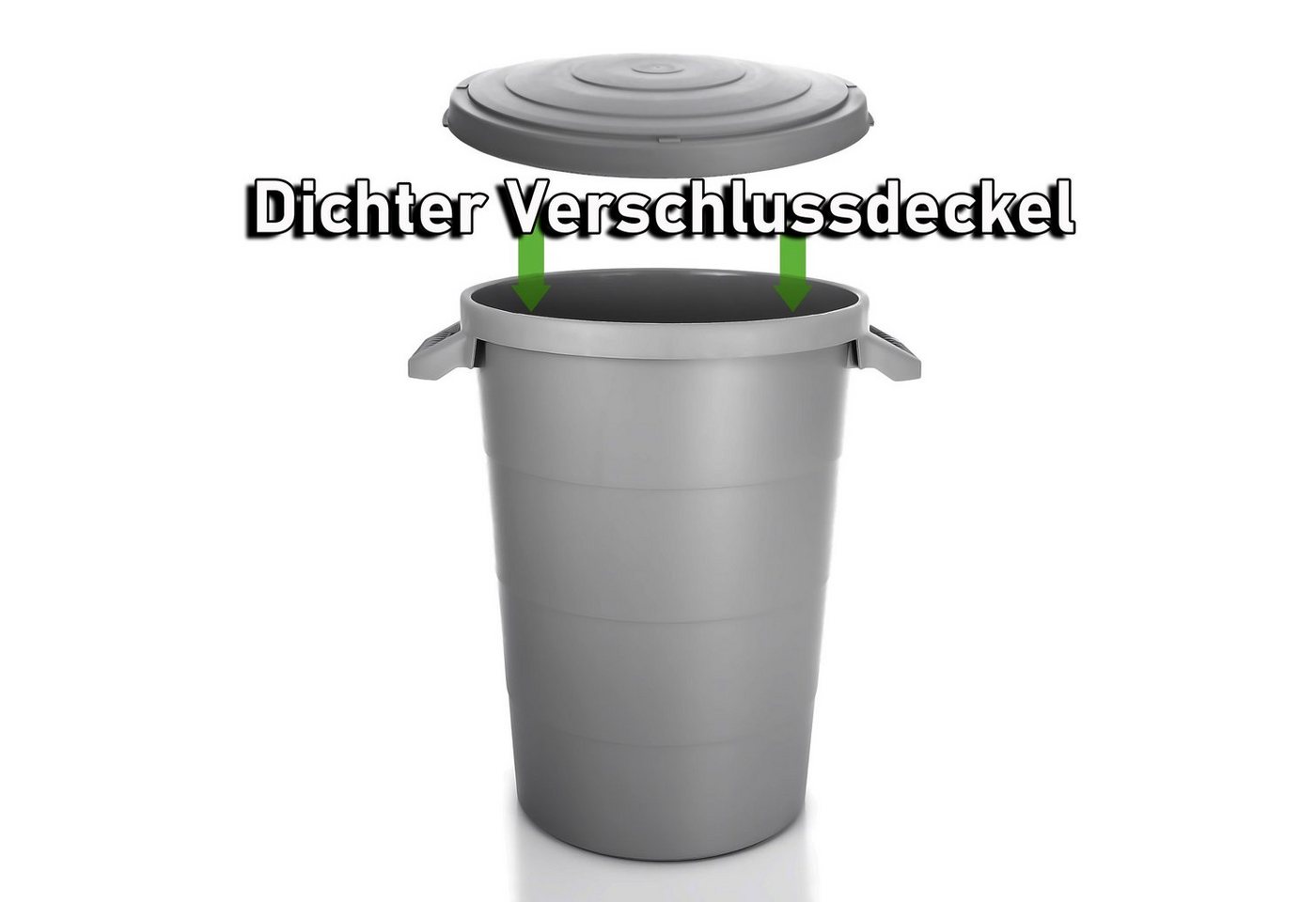 BigDean Mülleimer 2x wetterfeste Universaltonne mit Deckel und 2 stabilen Tragegriffen, Sicherer Verschluss, Einfaches Handling, Zeitloses Anthrazit/Grau – Bild 4 von 5