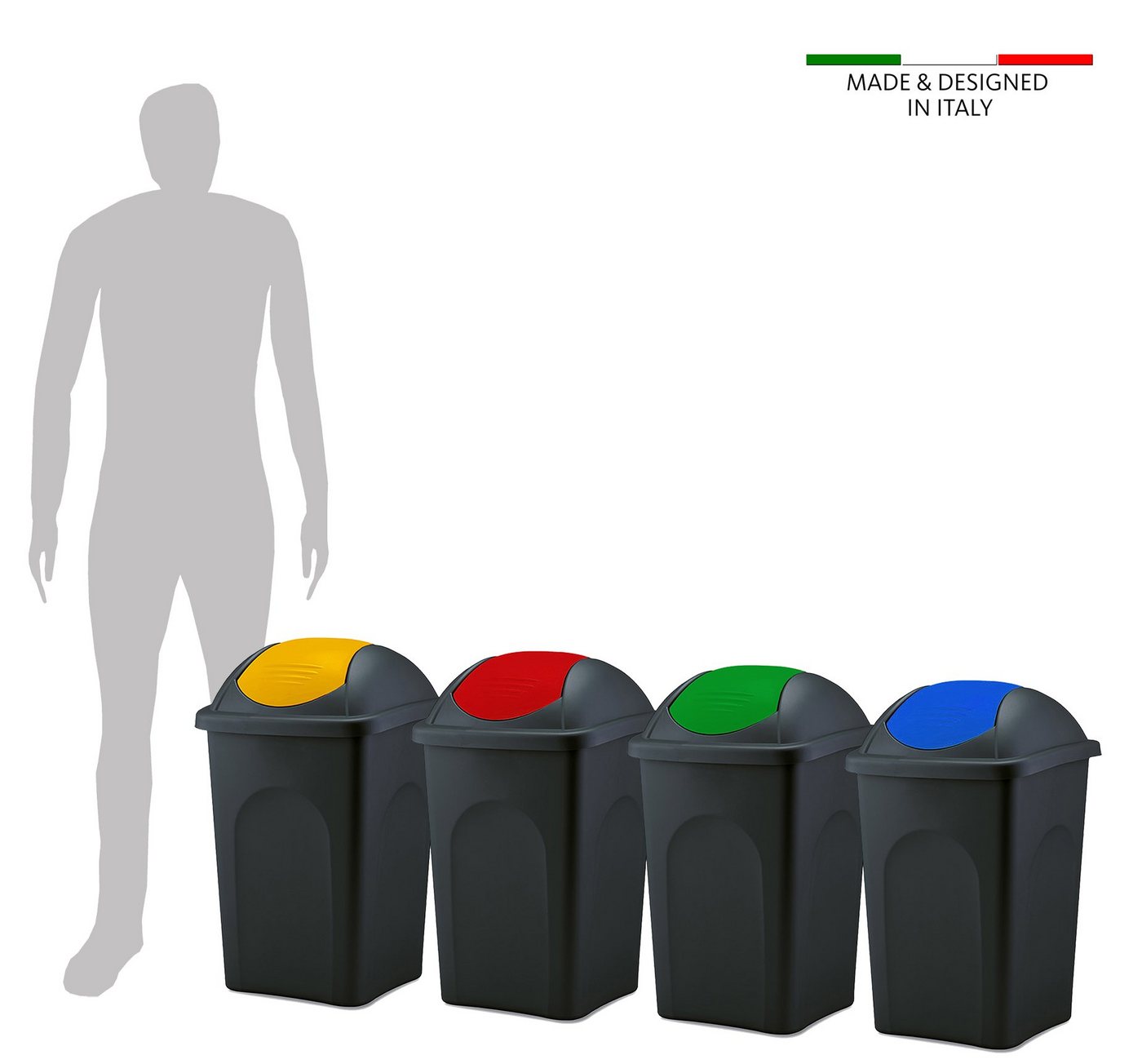BigDean Mülleimer 60 L XL schwarz Blau Schwingdeckel Müllsammler Abfalleimer Mülltonne, XL Mülleimer, Schwingdeckel, 60L, Dezente Optik – Bild 3 von 5