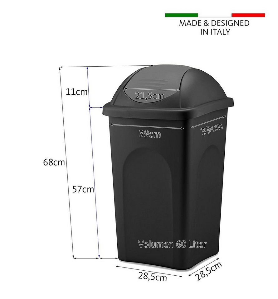BigDean Mülleimer 60 L XL schwarz Blau Schwingdeckel Müllsammler Abfalleimer Mülltonne, XL Mülleimer, Schwingdeckel, 60L, Dezente Optik – Bild 4 von 5