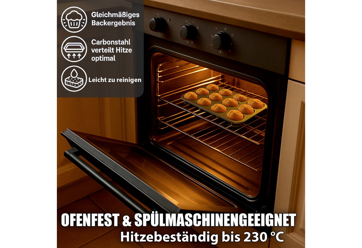BigDean Muffinform 2er Set Muffin Backform antihaftbeschichtet Muffinform Muffinblech, (Set 2-tlg), Hochwertiger Kohlenstoffstahl – Bild 2 von 5