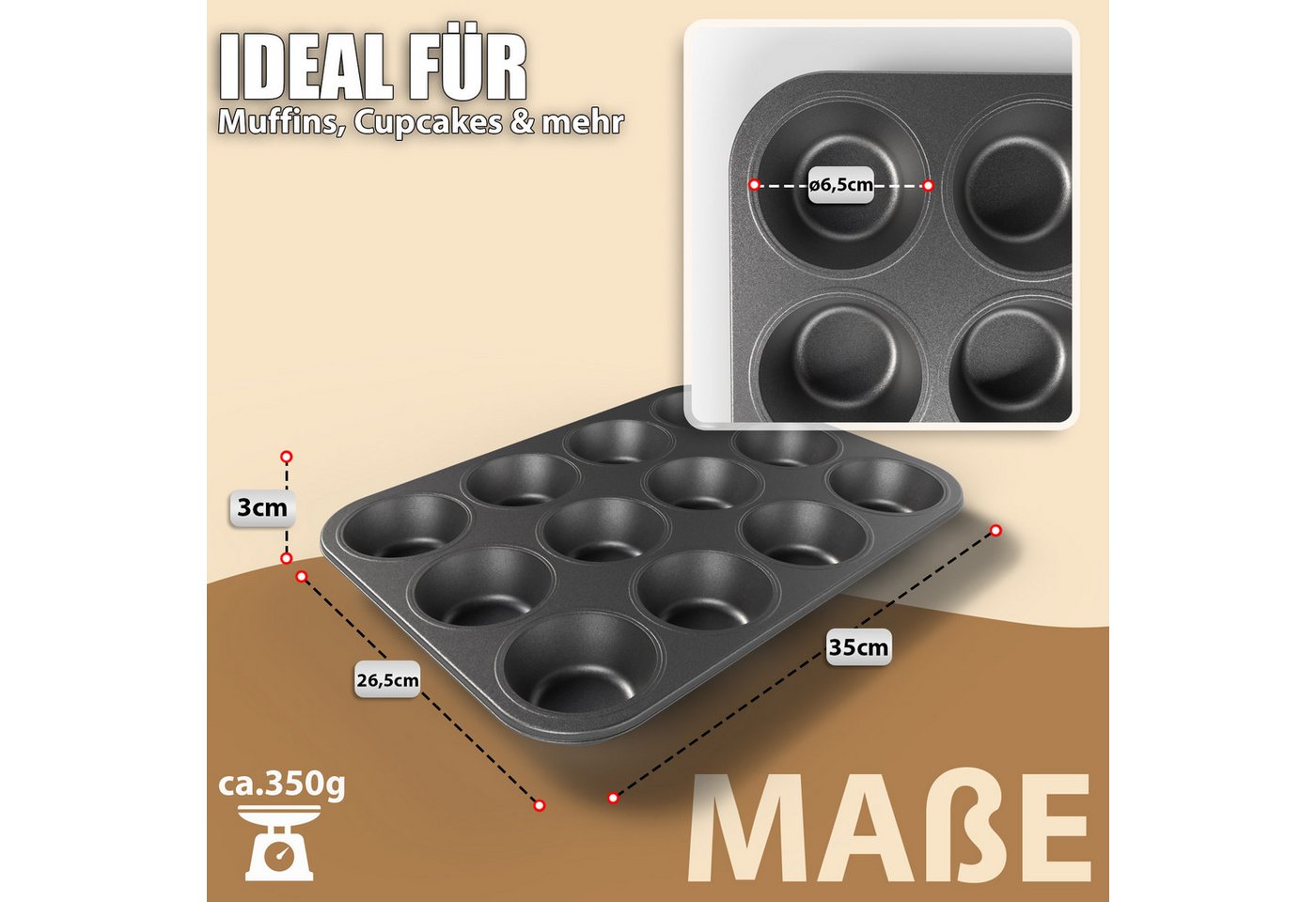BigDean Muffinform 2er Set Muffin Backform antihaftbeschichtet Muffinform Muffinblech, (Set 2-tlg), Hochwertiger Kohlenstoffstahl – Bild 3 von 5