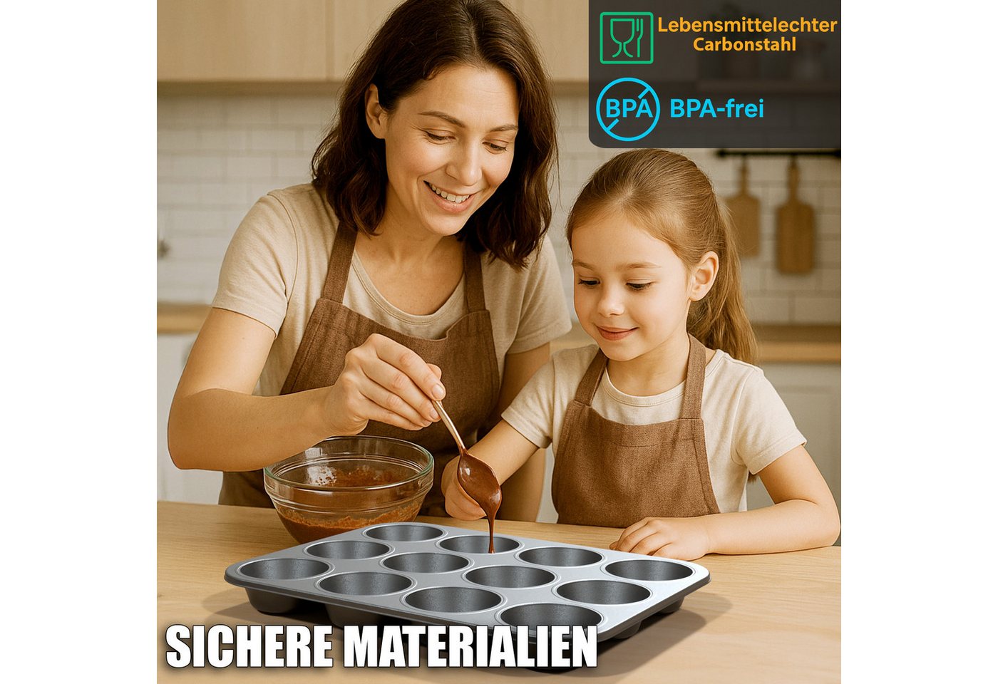 BigDean Muffinform 2er Set Muffin Backform antihaftbeschichtet Muffinform Muffinblech, (Set 2-tlg), Hochwertiger Kohlenstoffstahl – Bild 4 von 5