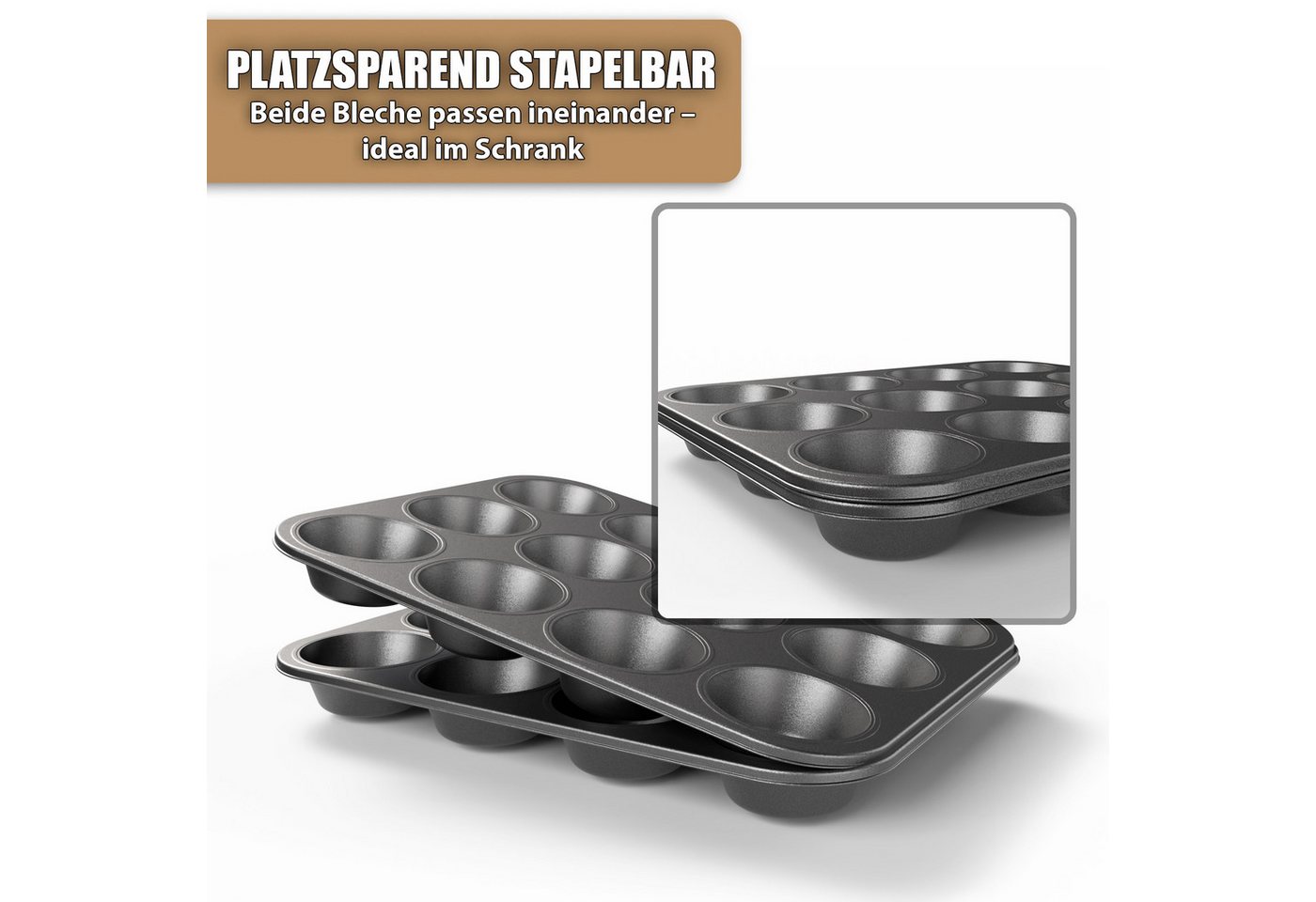 BigDean Muffinform 2er Set Muffin Backform antihaftbeschichtet Muffinform Muffinblech, (Set 2-tlg), Hochwertiger Kohlenstoffstahl – Bild 5 von 5