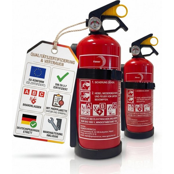 BigDean Pulver-Feuerlöscher mit Halterung Manometer Auto Boot Europa, Löschpulver, (2-St) 2 x Feuerlöscher, Geeignet für Brandklassen A, B, C