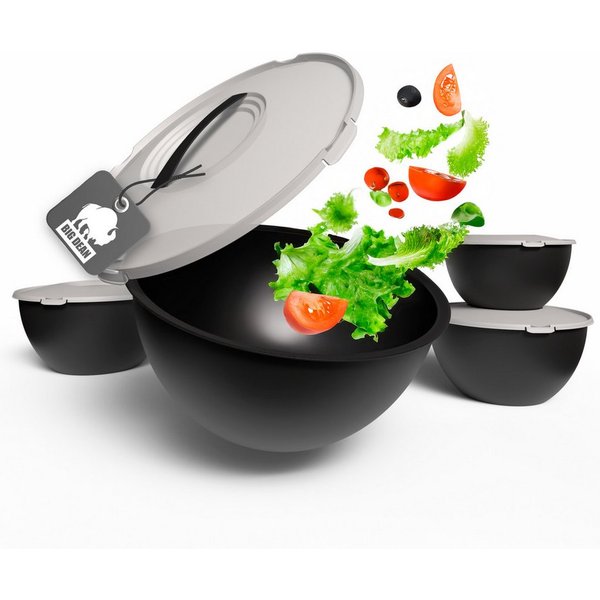 BigDean Salatschüssel Set groß mit Deckel, 4 Größen 0,7-6 L in Anthrazit Schwarz, Kunststoff, (Set, 1-tlg), BPA-Frei, Spülmaschinenfest, Pflegeleicht, Alltagsta
