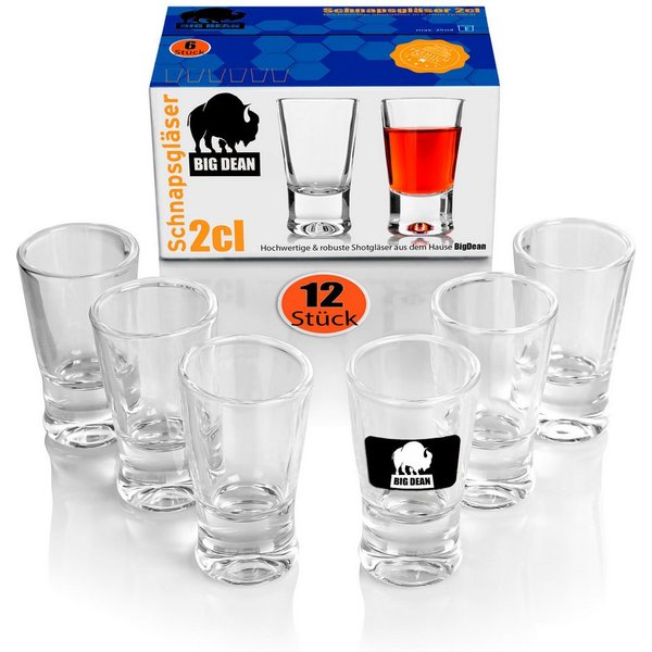 BigDean Schnapsglas 2cl in Geschenkbox – hochwertige Shotgläser lebensmittelecht, 12-tlg., Glas, Robustes Glas, Langlebige Qualität, Elegante Form, Vielseitig.