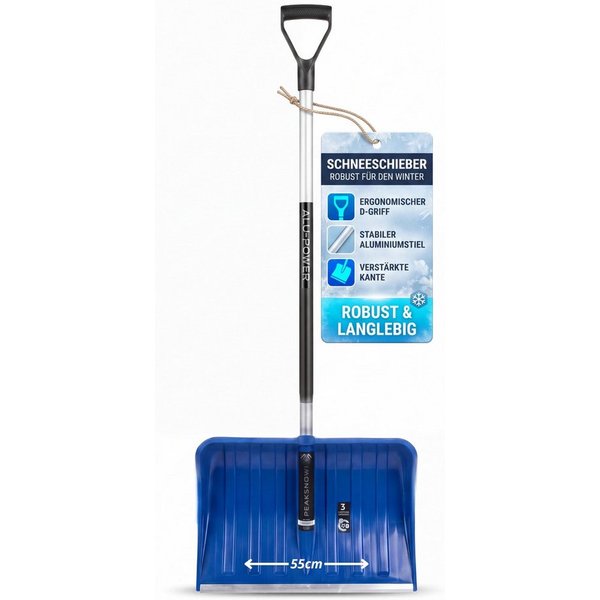 BigDean Schneeschieber groß Profi Schneeschaufel mit Alustiel, 55 cm Arbeitsbreite, Alustiel Metallkante D-Griff