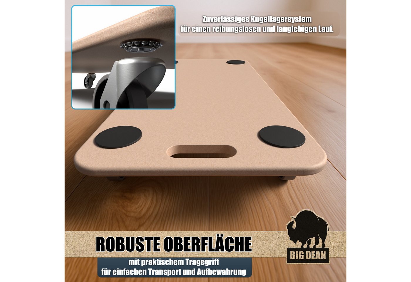 BigDean Schwerlastrolle 2 Materialtransporter 250kg Schwerlast Möbelroller, (Set, 2-St., Möbelroller), Möbelhund, Möbelroller, MDF-Natur, Antirutschpads, Sanfte – Bild 5 von 5