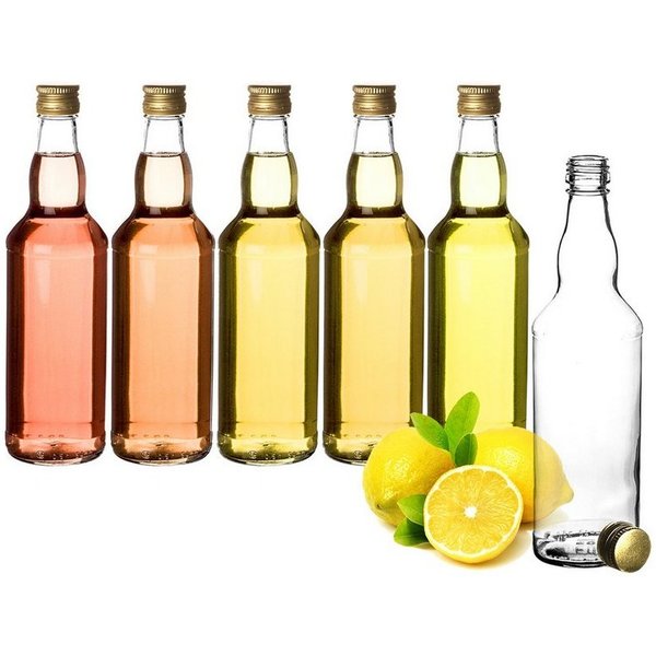 BigDean Trinkflasche Glasflaschen, 6x Glasflaschen 500ml, Schraubverschluss Gold, bauchiger Hals