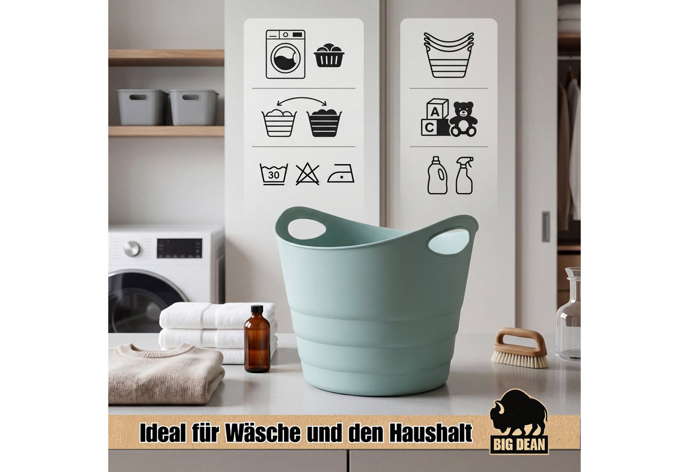 BigDean Wäschekorb Gummitrog Trog mit Tragegriffen Universal Flexibler Gartenkorb (Packung, 4 St., Gummitrog), Flexibel, Groß, Pflegeleicht, Waschbar, Robust – Bild 4 von 5