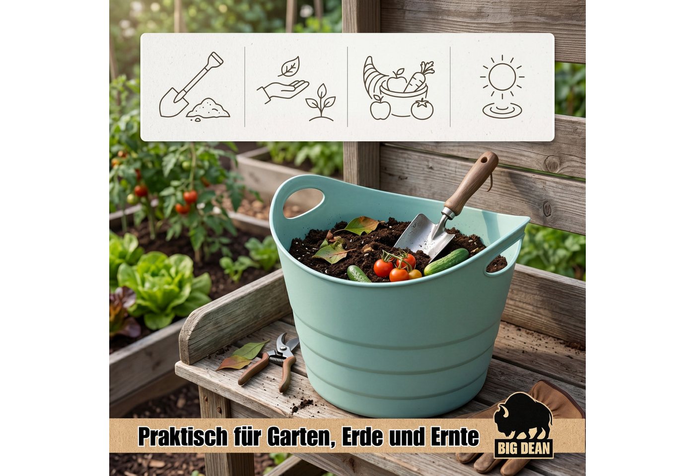 BigDean Wäschekorb Gummitrog Trog mit Tragegriffen Universal Flexibler Gartenkorb (Packung, 4 St., Gummitrog), Flexibel, Groß, Pflegeleicht, Waschbar, Robust – Bild 5 von 5