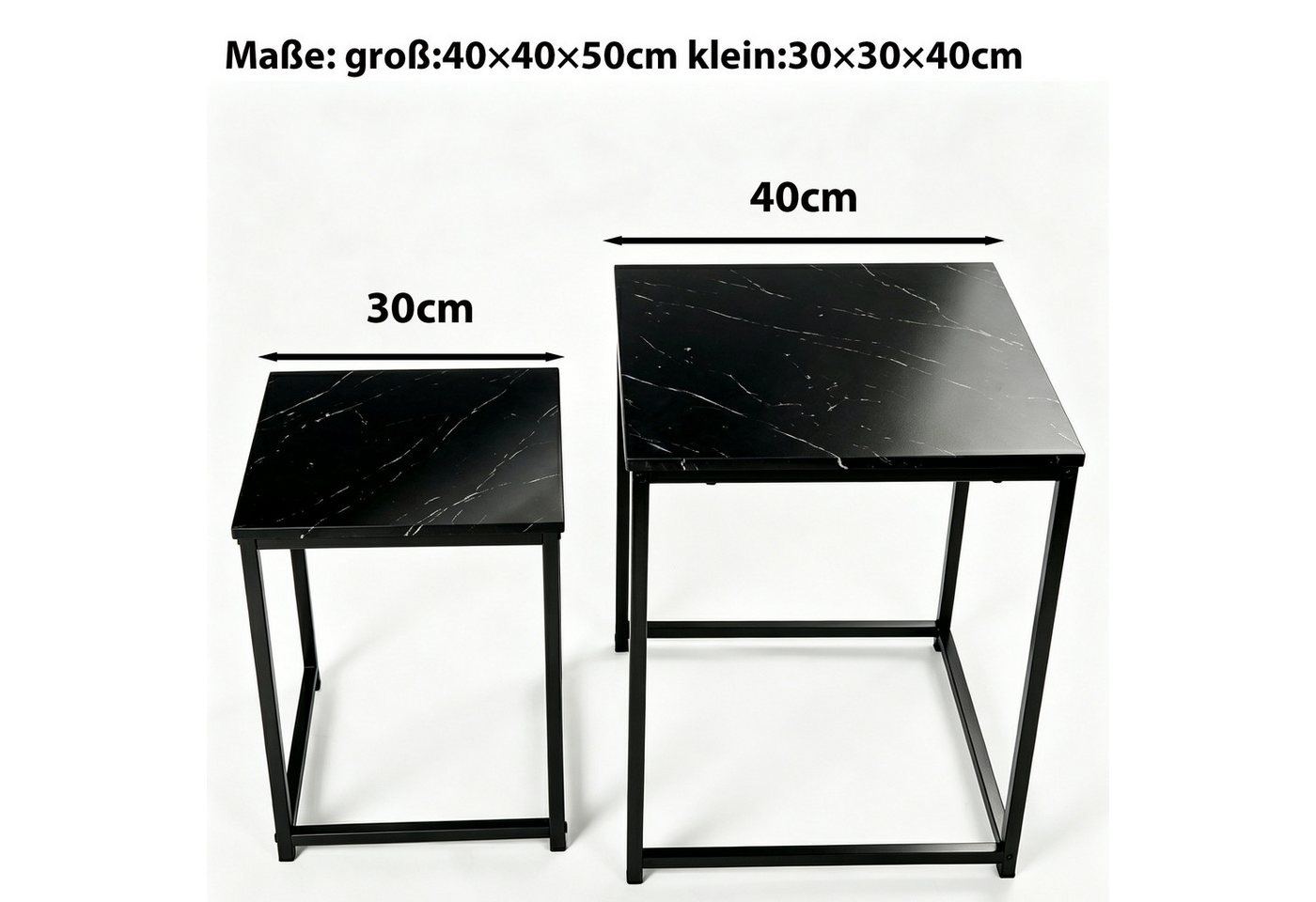 BIGTREE Couchtisch 2er Set Wohnzimmertisch Set Quadratisch Wohnzimmer Tisch (Set, 2er Set), Maße: groß:40×40×50cm klein:30×30×40cm – Bild 2 von 5