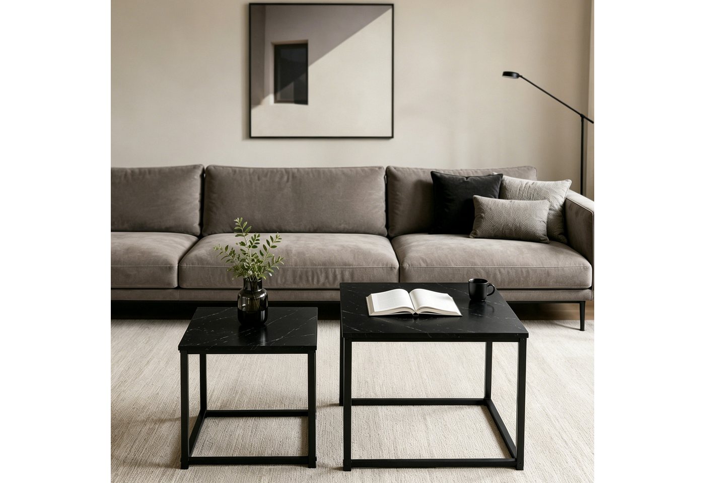 BIGTREE Couchtisch 2er Set Wohnzimmertisch Set Quadratisch Wohnzimmer Tisch (Set, 2er Set), Maße: groß:40×40×50cm klein:30×30×40cm – Bild 3 von 5