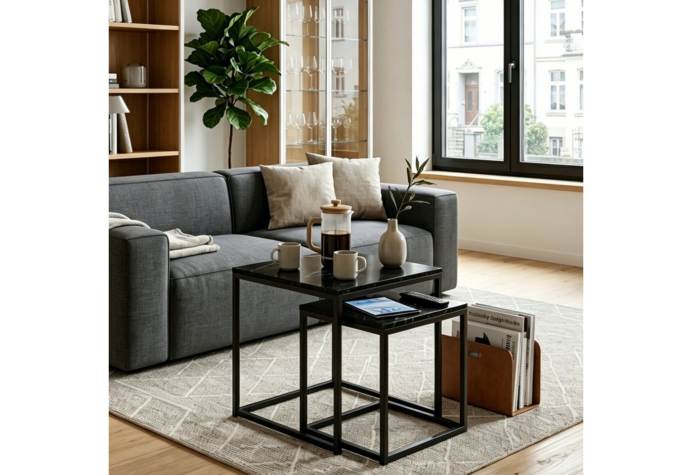 BIGTREE Couchtisch 2er Set Wohnzimmertisch Set Quadratisch Wohnzimmer Tisch (Set, 2er Set), Maße: groß:40×40×50cm klein:30×30×40cm – Bild 4 von 5