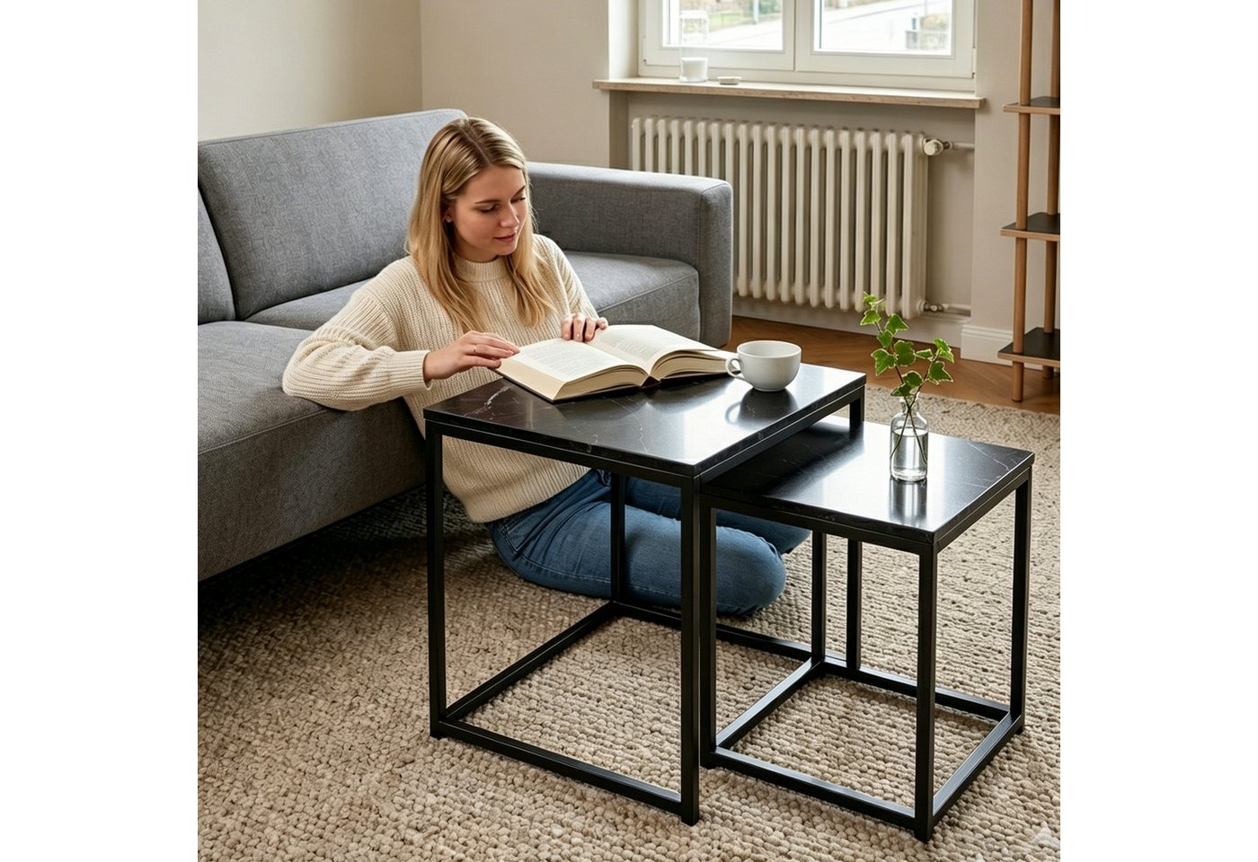 BIGTREE Couchtisch 2er Set Wohnzimmertisch Set Quadratisch Wohnzimmer Tisch (Set, 2er Set), Maße: groß:40×40×50cm klein:30×30×40cm – Bild 5 von 5