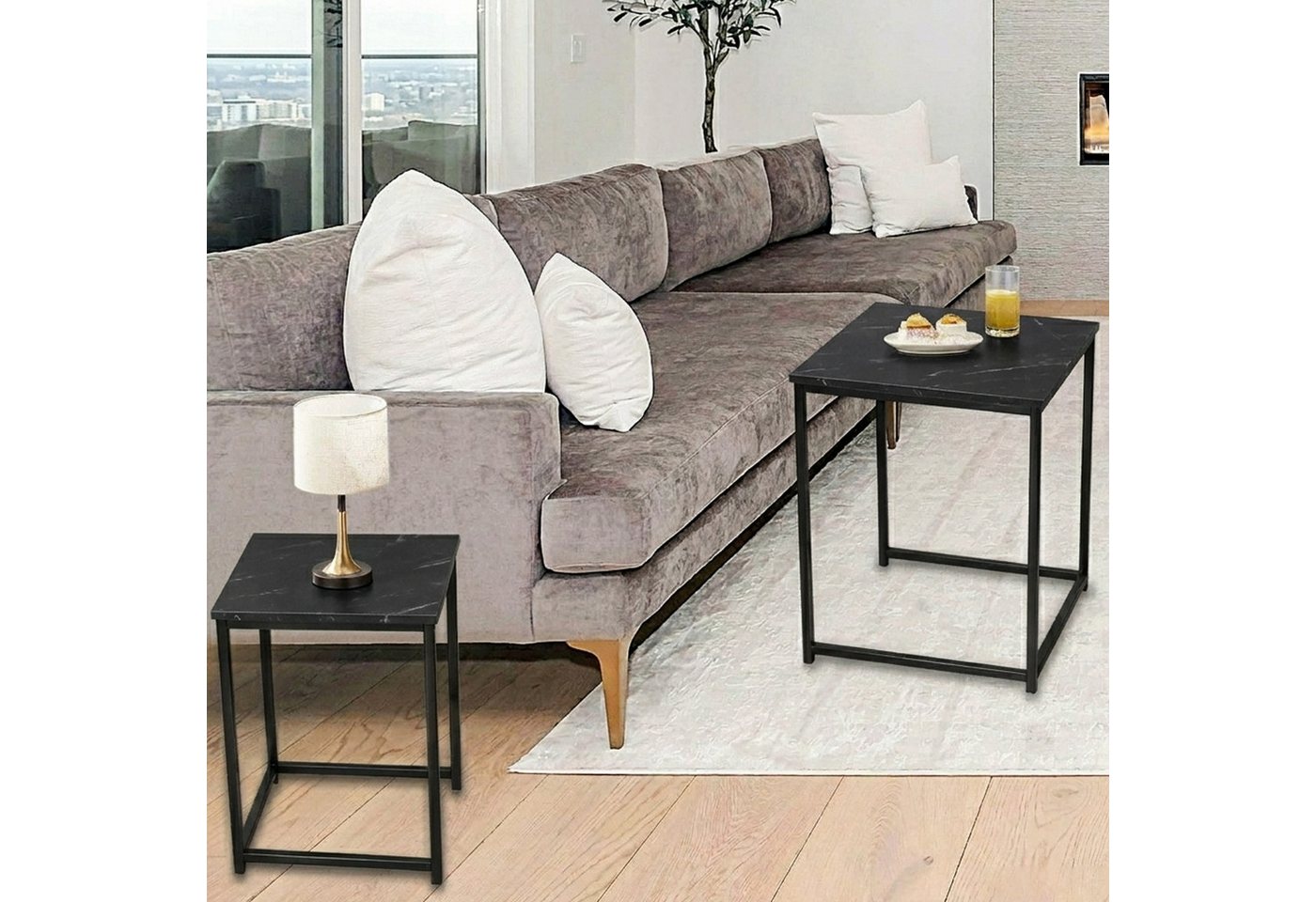 BIGTREE Couchtisch Wohnzimmertisch Set Rund /Quadratisch Wohnzimmer Tisch (2-St., 2er-Set), Maße: groß:40×40×50cm klein:30×30×40cm – Bild 5 von 5