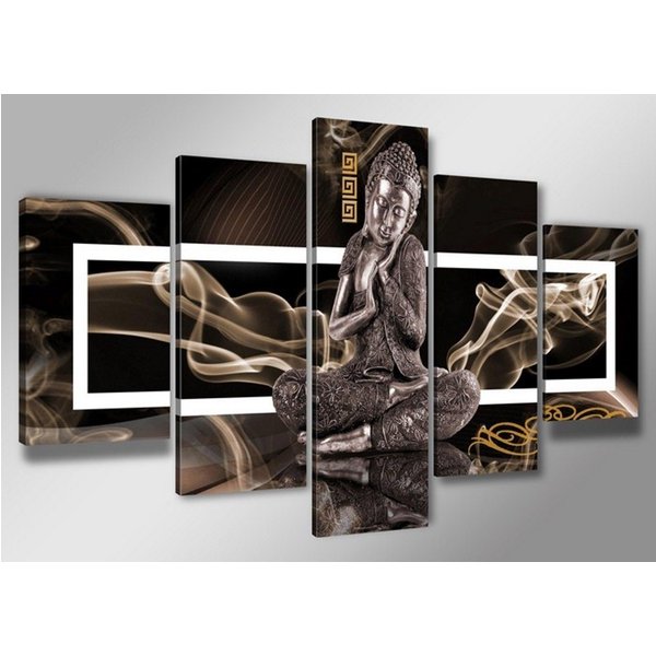 Visario Bild mit Rahmen 2 m x 1 m 5er Set Visario auf Leinwand fertig zum Aufhängen/gerahmt, Buddha