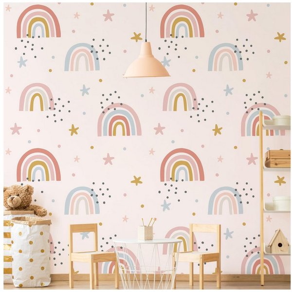 Bilderdepot24 Kindertapete Kinderzimmer Regenbogenwelt Sterne Pünktchen Kinder Wanddeko Muster, Glatt, Matt, (Vliestapete inkl. Kleister oder selbstklebend), Mä