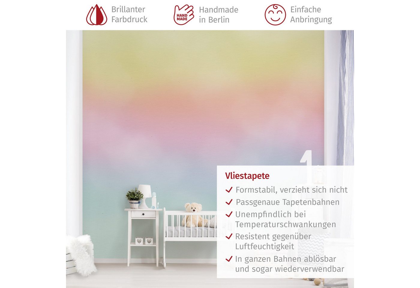 Bilderdepot24 Kindertapete Regenbogen Wasserfarben Illustration Kinder bunt moderne Wanddeko XXL, Glatt, Matt, (Vliestapete inkl. Kleister oder selbstklebend),  – Bild 3 von 5