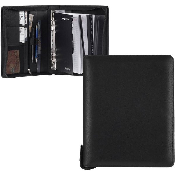 BIND Terminplaner Business A5 (21x26cm) Terminkalender Leder schwarz mit Reißverschluss, Kalender 2026