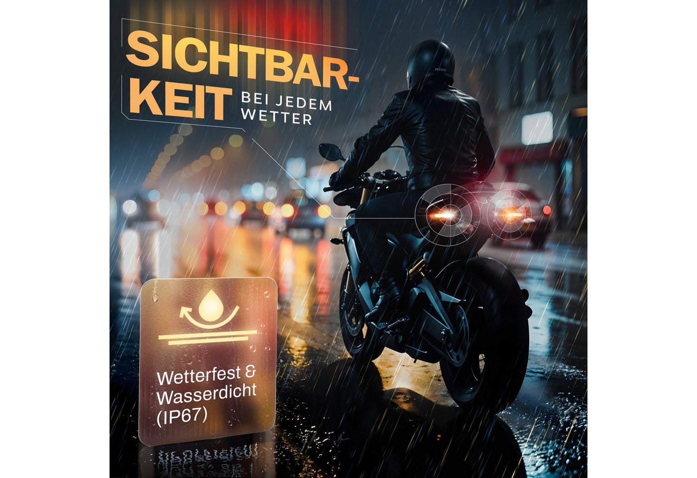 Binego Blinker LED Motorrad E Geprüft Mini mit Lauflicht Universell, Lauflicht Blinker, LED fest integriert, Gelb, StVZO konform – Bild 4 von 5