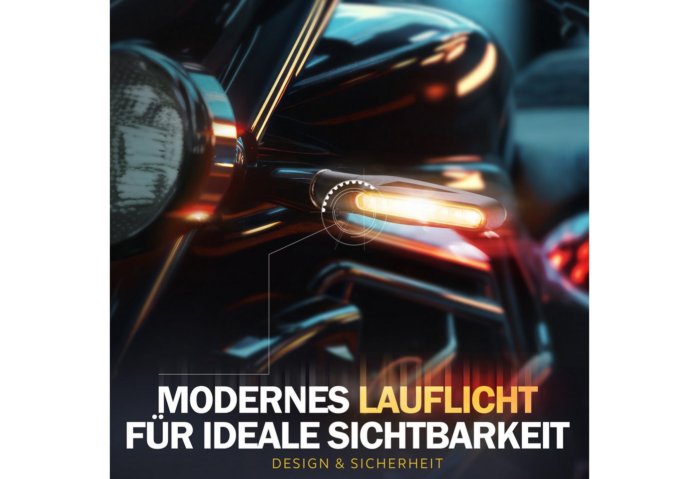 Binego Blinker LED Motorrad E Geprüft Mini mit Lauflicht Universell, Lauflicht Blinker, LED fest integriert, Gelb, StVZO konform – Bild 5 von 5