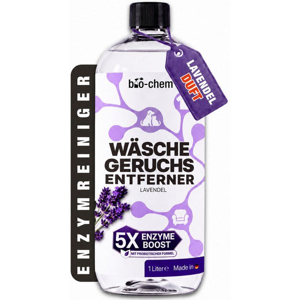bio-chem Wäsche Geruchsentferner Enzymreiniger Waschmittel-Zusatz 1 L Lavendel Spezialwaschmittel (1 Liter je Flasche, Bis zu 20 Anwendungen je Flasche Premiumd