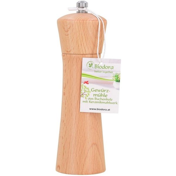 Biodora Pfeffermühle Buchenholz-Pfeffermühle 17cm – Gewürzmühle mit Keramikmahlwerk manuell, Pfeffermühle / Salzmühle / Gewürzmühle