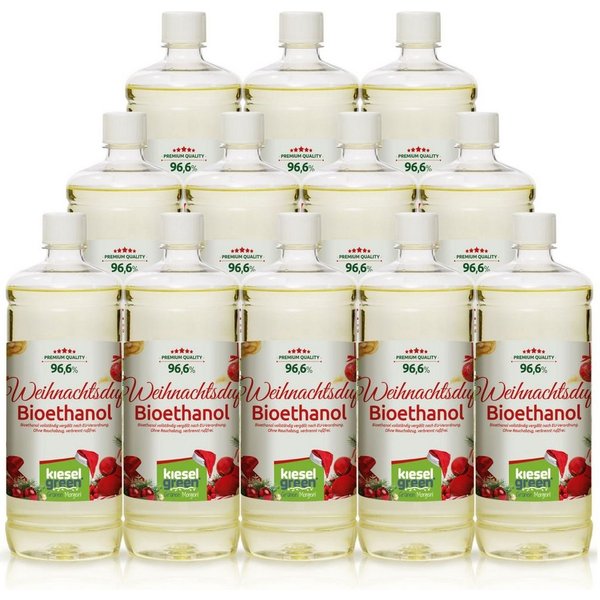 KieselGreen Bioethanol KieselGreen Bioethanol Flasche 12 x 1 Liter mit Duft für Ethanol-Kamin