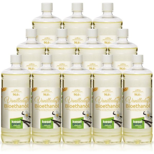 KieselGreen Bioethanol KieselGreen Bioethanol Flasche 12 x 1 Liter mit Duft für Ethanol-Kamin