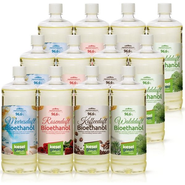 KieselGreen Bioethanol KieselGreen Bioethanol Flasche 12 x 1 Liter mit Duft für Ethanol-Kamin