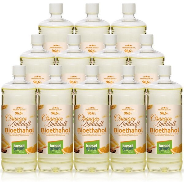 KieselGreen Bioethanol KieselGreen Bioethanol Flasche 12 x 1 Liter mit Duft für Ethanol-Kamin