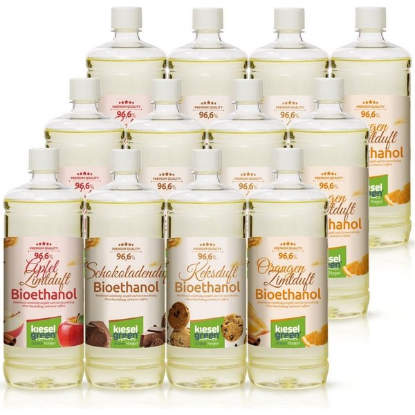 KieselGreen Bioethanol KieselGreen Bioethanol Flasche 12 x 1 Liter mit Duft für Ethanol-Kamin