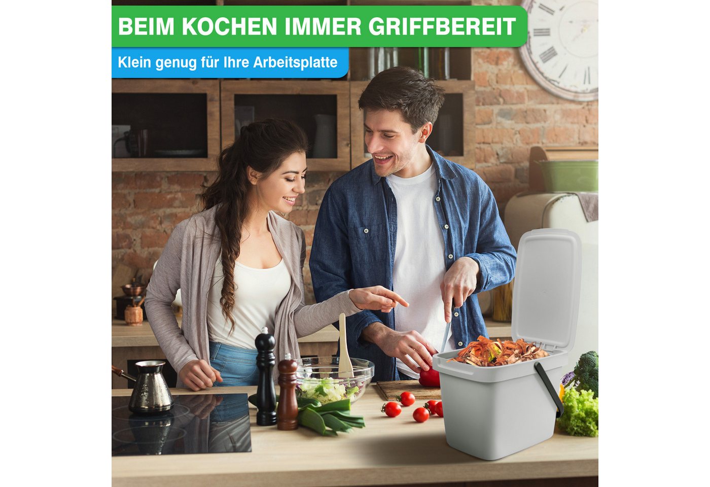 YourCasa Biomülleimer YourCasa® Biomülleimer Küche 6L Komposteimer für alltäglichen Biomüll, Mit Wandhalterung – Bild 2 von 5