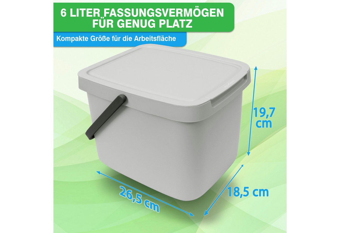 YourCasa Biomülleimer YourCasa® Biomülleimer Küche 6L Komposteimer für alltäglichen Biomüll, Mit Wandhalterung – Bild 4 von 5