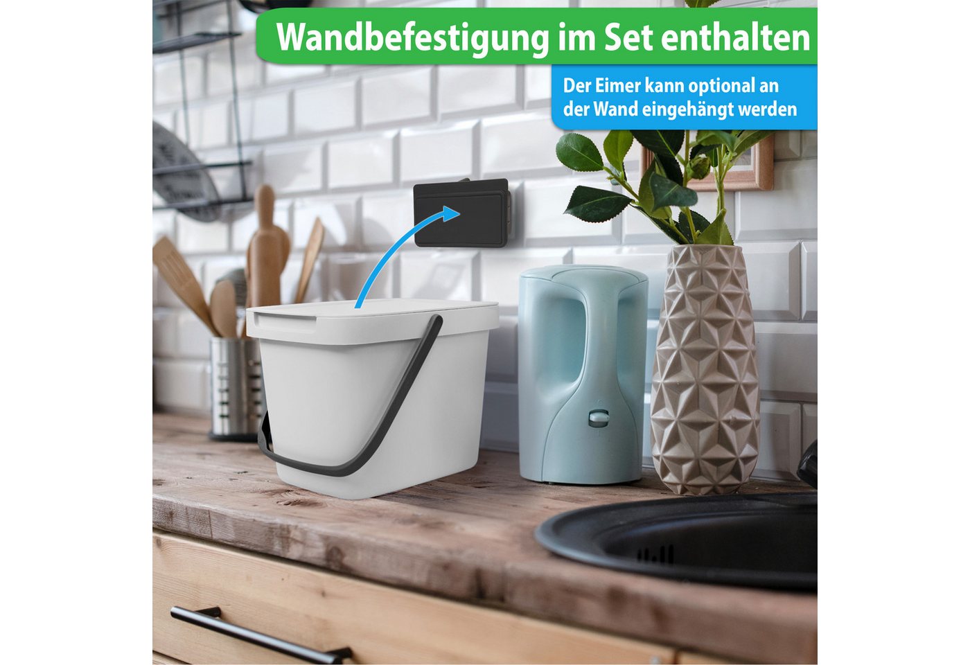 YourCasa Biomülleimer YourCasa® Biomülleimer Küche 6L Komposteimer für alltäglichen Biomüll, Mit Wandhalterung – Bild 5 von 5