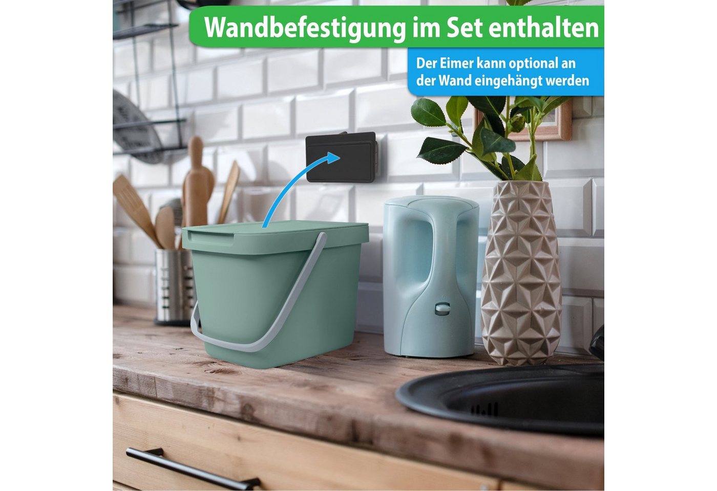 YourCasa Biomülleimer YourCasa® Biomülleimer Küche 6L Komposteimer für alltäglichen Biomüll, Mit Wandhalterung – Bild 3 von 5