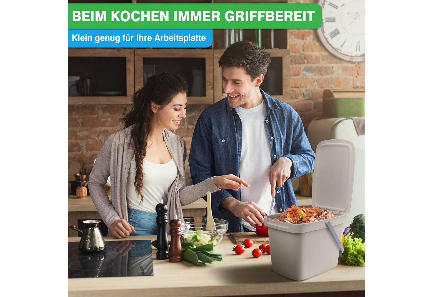 YourCasa Biomülleimer YourCasa® Biomülleimer Küche 6L Komposteimer für alltäglichen Biomüll, Mit Wandhalterung – Bild 2 von 5