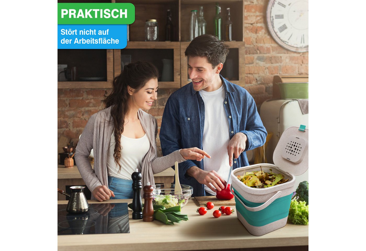 YourCasa Biomülleimer YourCasa® Biomülleimer Küche klein 4L nachhaltig mit Akivkohlefilter, Fassungsvermögen 4L, nachhaltige Materialien – Bild 2 von 5