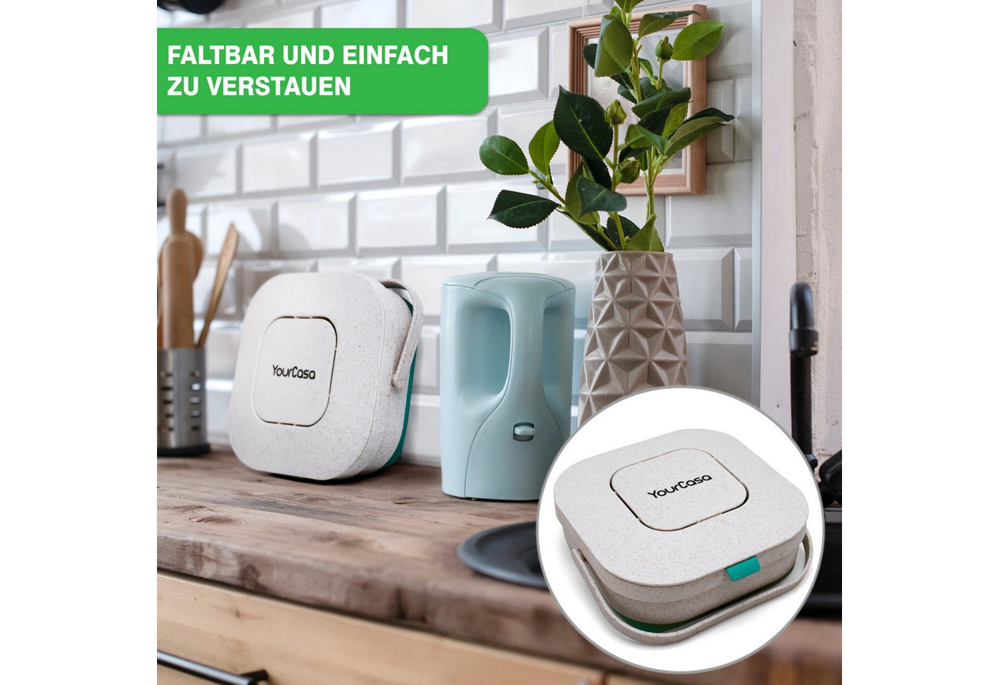 YourCasa Biomülleimer YourCasa® Biomülleimer Küche klein 4L nachhaltig mit Akivkohlefilter, Fassungsvermögen 4L, nachhaltige Materialien – Bild 4 von 5