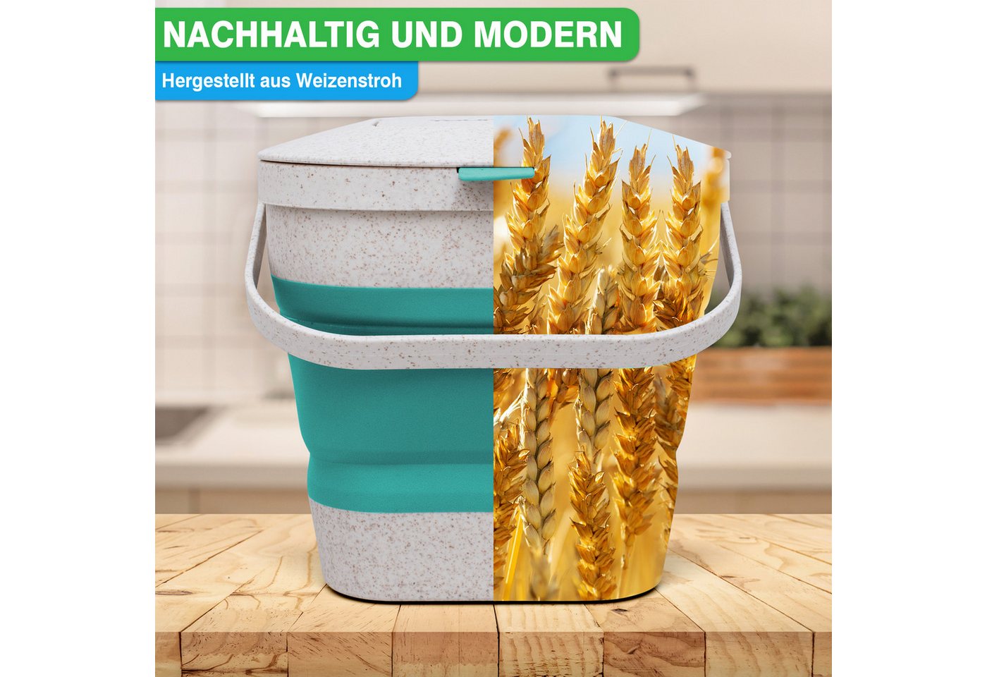 YourCasa Biomülleimer YourCasa® Biomülleimer Küche klein 4L nachhaltig mit Akivkohlefilter, Fassungsvermögen 4L, nachhaltige Materialien – Bild 5 von 5